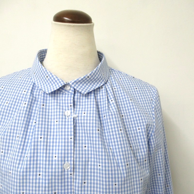 J.Sloane 花刺繍ギンガムレギュラーカラーシャツ /SAX2 【日本製】